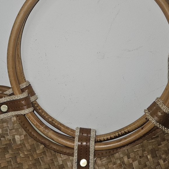 Vintage SIMON  1960’s  Large Straw Woven Handbag Bamboo Handles New Oldstock - Picture 3 of 8